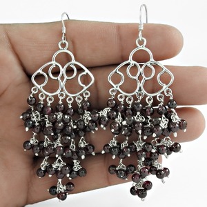 Boucles d'oreilles pendantes en argent sterling 925 avec pierres précieuses grenat multicolores, bijoux bohèmes classiques pour femmes et jeunes filles - Product Image 1