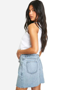 กระโปรงยีนส์ยืดทรงเรโทรแฟชั่นใหม่ ผ้าฝ้ายสีน้ำเงินเอวสูงทรงมินิ กระโปรงยีนส์สั้นแบรนด์แฟชั่นสำหรับผู้หญิง - Product Image 4