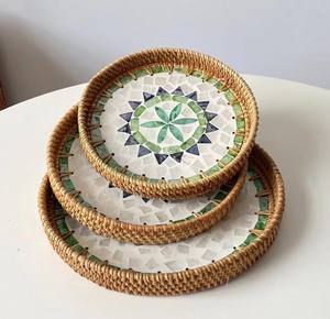 AVAILABLE <b>Eco</b> Friendly Rattan Mosaic Tray Handmade Serving Basket Decorative Table Decor Bulk Price Export - Product Image 3