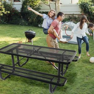 6 Ft. <b>Black</b> <b>Outdoor</b> Steel Rectangular Picnic <b>Table</b> with Umbrella Pole-for Your <b>Outdoor</b> Gathering - Product Image 2