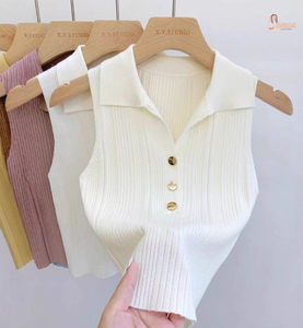 Nouveau débardeur côtelé sans manches en coton tricoté à la main pour femme, coupe ajustée, doux pour la peau, style coréen, idéal pour les trajets quotidiens - Product Image 1