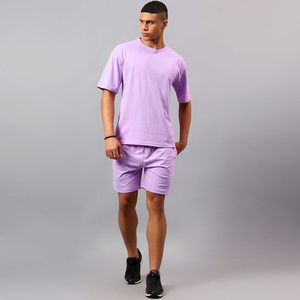 Conjunto de Camiseta y Pantalones Cortos Morados para Hombre, Cuello Redondo, Transpirable, Satinado, 100% Poliéster, Ropa Casual de Verano, Marca Spark, Venta al Por Mayor - Product Image 4