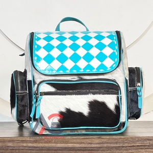 New Arrival Checkered Pattern Genuine Cowhide Leather <b>Backpack</b> Western Style Diaper Manufacturing Perfect Storage Bag for Unisex - Product Image 1