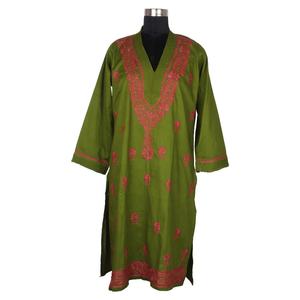 DRL017Chicken Embroidered Long Kurta <b>Indian</b> Cotton Tunic Floral <b>Top</b> Holiday Clothed Size S, M, L, XL, XXL <b>Indian</b> Designer Cotton - Product Image 1