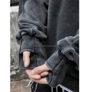 Sudadera desgastada con agujeros pesados de algodón 100% de alta calidad personalizada, Sudadera de cuello redondo rasgada lavada con ácido vintage - Product Image 2