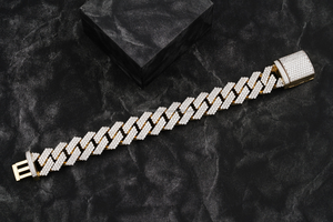 Premium Yellow Gold Cuban Chain Bracelet Featuring Hand Set Moissanite Diamonds and Fully <b>Flooded</b> Hip Hop Jewelry Design - Product Image 4