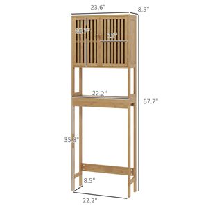 Mobiletto Salvaspazio in Bambù Naturale da Posizionare Sopra il WC con Ante a Doghe e Ripiano Regolabile - Ideale per il Bagno - Product Image 3
