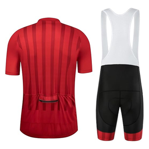 Ensemble de maillot de cyclisme pour homme, rayé rouge, manches courtes, respirant, spandex, polyester, coupe sportive pour l'été - Product Image 4