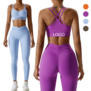 Conjunto de Ropa Deportiva de Pilates para Mujer, 2 Piezas, con Relleno en el Pecho, Colores en Contraste, Transpirable, Personalizable, para Gimnasio y Yoga, con Cierre - Product Image 1