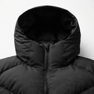 Men's Hooded Puffer Jacket Winter Thick <b>Warm</b> Quilted Zipper Closure Casual Streetwear Black Polyester Wadding <b>Coat</b> - Product Image 4