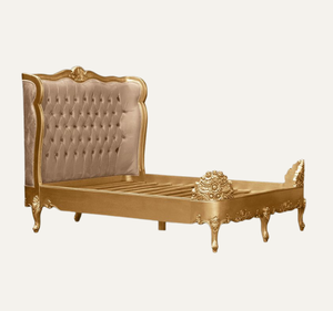 เตียงคิงไซส์หรูหราหุ้มผ้าสไตล์ฝรั่งเศสคลาสสิก ทำด้วยมือจากไม้มะฮอกกานี ประกอบเสร็จแล้ว - Product Image 3