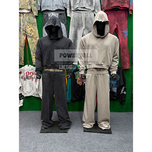 Conjunto de Sudadera Corta y Pantalones Deportivos de Algodón French Terry |   Corte Holgado |   Bordado de Estilo Vintage |   Diseño de doble cinturón en la cintura - Product Image 2