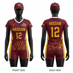 Ensemble de maillots de volley-ball pour femmes, 180 GSM, polyester et élasthanne respirants, panneaux géométriques, logo personnalisé sublimé, uniforme de volley-ball - Product Image 5