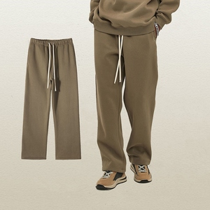 Men's Gray Sweatpants Elastic Waist Drawstring Casual Loose Fit Side Pockets Breathable Knitted Cotton Men's <b>Pants</b> - Product Image 4