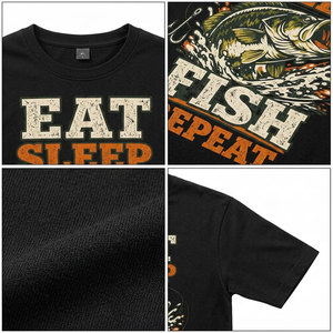 เสื้อยืดผ้าฝ้ายสีดำพิมพ์ลายด้านหน้าสำหรับผู้ชาย Eat Sleep Fish Repeat - Product Image 6