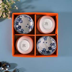 Bol à soupe en porcelaine côtelée à motif floral moderne, ensemble de 4, compatible micro-ondes, avec caractéristiques écologiques - Product Image 5
