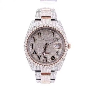 Montre à quartz de luxe pour femme, bracelet en acier inoxydable entièrement serti de diamants, cadran analogique, date - Product Image 4
