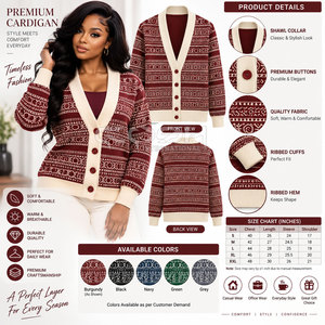 Cosh International Sorority Sisterhood Cardigan <b>Coat</b> for <b>Women</b> Chic and Fashionable Long Sleeve Outerwear Geometric Pattern - Product Image 6