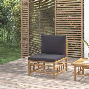 Canapé de jardin gris foncé avec chaise de jardin en bambou naturel de taille moyenne - Product Image 1