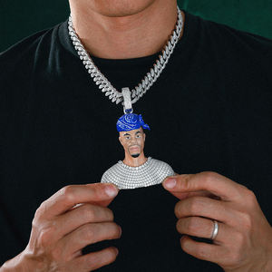 Colgante Hiphop de Aleación de Zinc Plateado con Dije de Cara de Bandana Azul, Joyería para Hombre, Regalo - Product Image 1