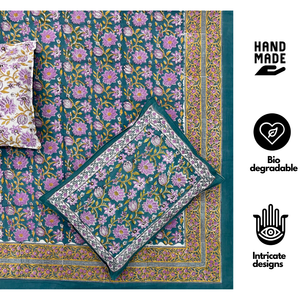 Sábanas de Matrimonio Súper Suaves, Duraderas, Ecológicas, Agradables al Tacto, con Estampado Floral Jaipuri, Hechas a Mano en India, 100% Algodón Premium, 200 Hilos - Product Image 1