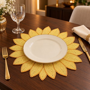 Sunflower Glass Beaded <b>Round</b> Placemat | Handmade Heat Resistant Eco-Friendly Dining <b>Table</b> <b>Mat</b> for Party and Entertaining Decor - Product Image 2
