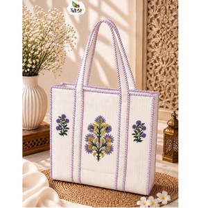Sac fourre-tout en toile de coton brodé de fleurs, fabriqué en Inde, pour femmes, disponible à prix compétitif. - Product Image 1