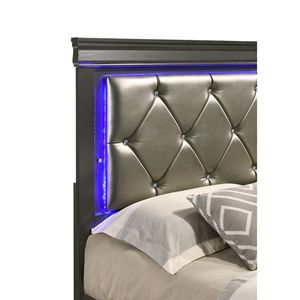 Lit double moderne en bois gris avec éclairage LED - Product Image 4