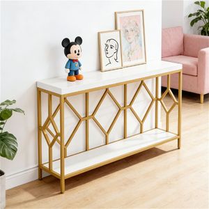 Mesa de Sofá Larga con Estante de Almacenamiento Abierto y Diseño Geométrico Simple, Elegante Mesa de Consola para Recibidor - Product Image 3