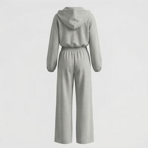 <b>Women</b> Casual <b>Tracksuit</b> Set Turn Down Collar Zip Top Drawstring Wide Leg Pants Solid Autumn Outfit Fitness Jogging Suit - Product Image 2