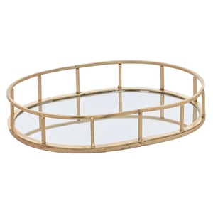 New Arrival Oval Gold Plated Decorative Tray With Abstract Contemporary Design Single Piece Handle Function - Product Image 3