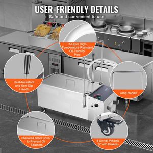 Sistema di filtraggio della friggitrice con capacità del serbatoio dell'olio da 55L/min velocità di filtrazione dell'olio ruote e tubo flessibile per negozi di hamburger da ristorante - Product Image 6