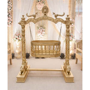 Cuna de madera tradicional para bebés, columpio para eventos, diseño personalizado, elefante, pavo real, desmontable, para ceremonia de bautizo, venta de fábrica - Product Image 1