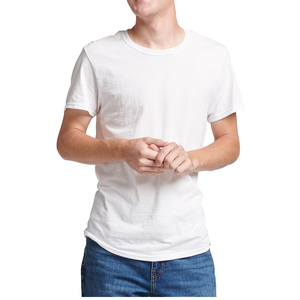 เสื้อยืดคอกลมสีขาวลำลองสำหรับผู้ชาย ผ้าฝ้าย 100% น้ำหนัก 180 กรัม สีพื้น ไม่เป็นขุย ทรงเข้ารูป แขนสั้น ไม่มีลาย - Product Image 1