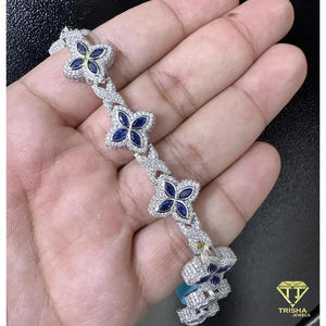 สร้อยข้อมือเทนนิสลายโคลเวอร์ประดับเพชรหรูหรา พร้อมเพชร VVS ผลิตในห้องปฏิบัติการ ชุบทอง 14K เงินแท้ 925 ดีไซน์แบบเชื่อมต่อ เหมาะสำหรับทุกเพศทุกวัย ใส่ไปงานปาร์ตี้ได้ - Product Image 1