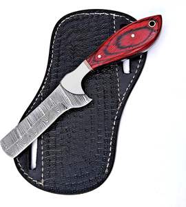 Cuchillo de vaquero forjado a mano de acero de Damasco, cuchilla fija EDC de espiga completa, mango de madera con funda de cuero, OEM personalizado - Product Image 1