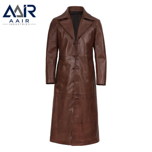 Gabardina de Cuero Genuino para Hombre, Larga, Transpirable, Resistente al Viento, Corte Regular, para Uso Casual y Formal - Product Image 6