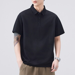 Polo à manches courtes pour homme, noir uni, 100% coton piqué, coupe décontractée - Product Image 1