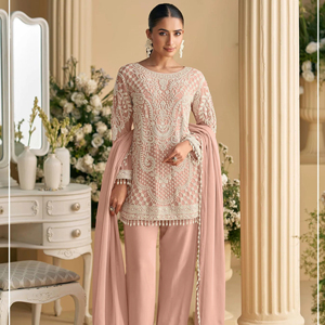 Salwar Kameez Semi-Cosido de Georgette con Cuentas y Lentejuelas Bordadas, Estilo Moderno para Bodas, Fiestas y Diwali - Product Image 1