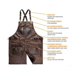 <b>Leather</b> Bib <b>Apron</b> With Multiple Pockets For Hairdressers And Barbers Classic Style Durable Workwear - Product Image 2