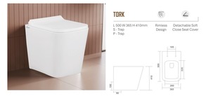 WC sur pied sans bride, avec abattant à fermeture douce détachable, siphon en S ou en P, dimensions 500x365x410mm - Product Image 3