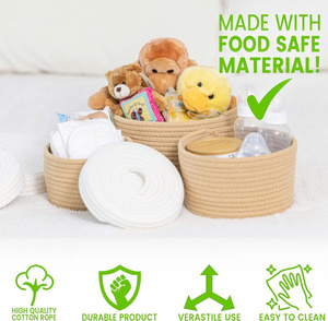 Juego de 3 Cestas de Cuerda de Algodón con Tapa Elegante, Contenedor de Almacenamiento Hecho a Mano para Celebraciones del Ramadán, Juguetes y Decoración del Hogar - Product Image 4