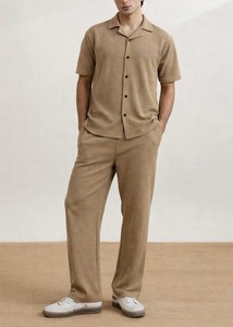 High Quality Men Textured Short Sleeve Shirt & Relaxed Pants <b>Tracksuit</b> 2Pcs Outfit Low Price Newest Design Men Summer Co-ord Set - Product Image 6