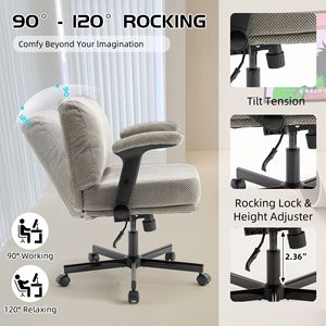 Chaise de bureau Criss Cross avec accoudoirs rabattables, tissu confortable, siège large réglable et coussin épais, roulettes incluses - Product Image 5