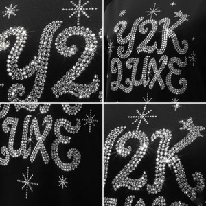 Sudadera de terciopelo negra de lujo Y2K personalizada para mujer con logo de cristal de diamantes de imitación, jersey de cuello redondo de peso pesado para invierno, estilo urbano 100% - Product Image 4