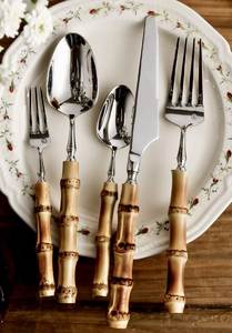 Stainless Steel Flatware Set With Wood Handles High <b>Mirror</b> Polish Dishwasher Safe Minimalist Design Wedding Use - Product Image 3