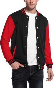 Chaqueta Varsity Negra y Roja para Hombre, Estilo Casual, Cierre de Botones, Cuello Camisero, Bloques de Color, Exterior de Poliéster y Algodón, Corte Regular - Product Image 2