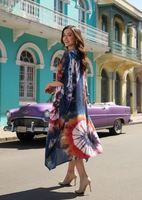 Hochwertiges Einfarbiges Batik-Rayon-Kaftan-Kleid mit O-Ausschnitt Sommerliches Lässiges Schickes Design Großhandelspreis