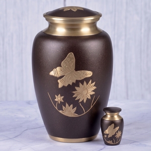 Urna Funeraria para Adultos con Diseño de Mariposas y Flores en Negro y Plata, de Latón Brillante, para Guardar Cenizas Humanas, Urna Conmemorativa para Entierro - Product Image 4