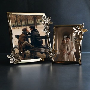 Golden Flower Photo <b>Frame</b> Set of 2 Floral Metal <b>Picture</b> <b>Frame</b> Golden Tabletop Display Decor Gift for Wedding home decor - Product Image 2